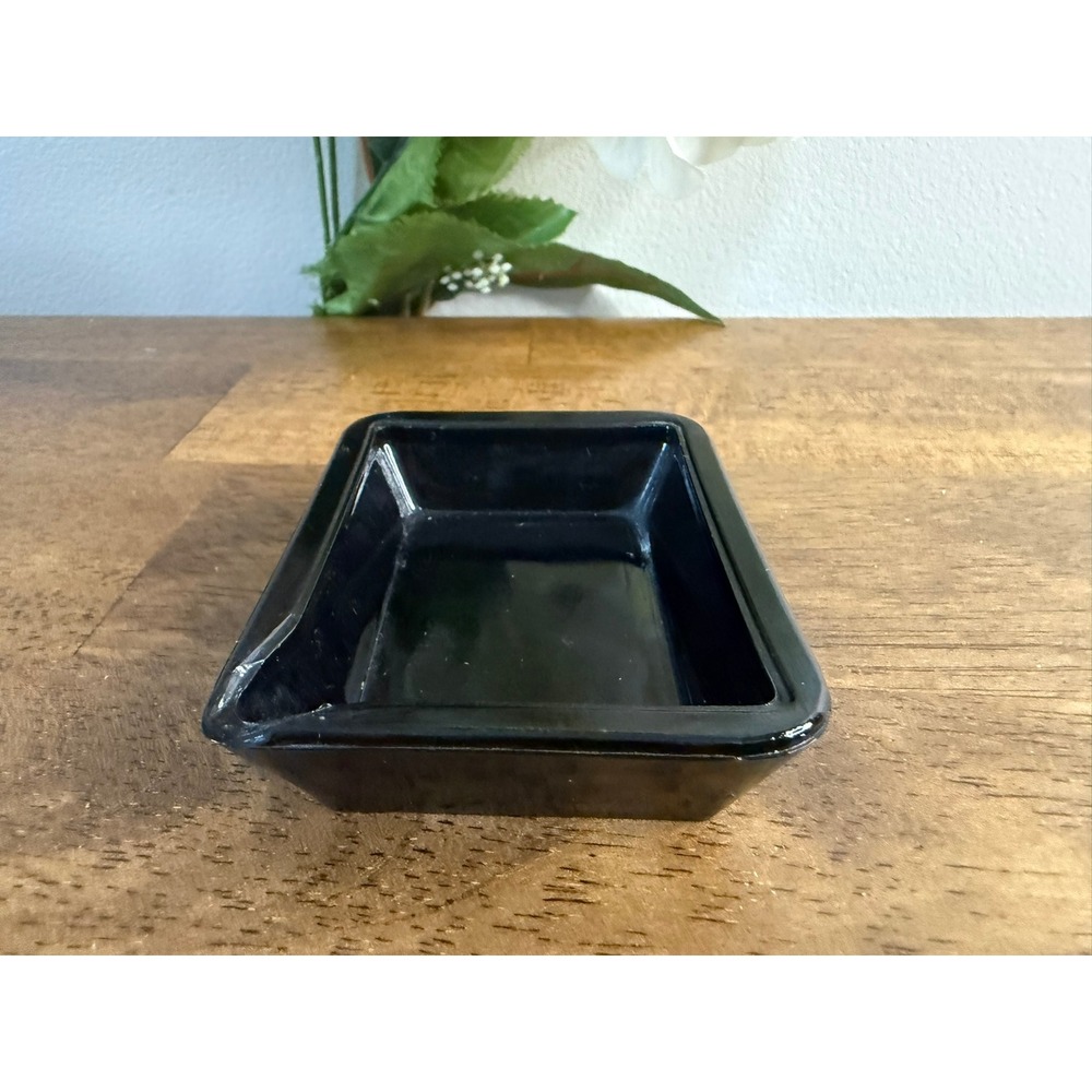 Vintage Black Amethyst Glass Ashtray Small Rectangular Art Deco Geometric